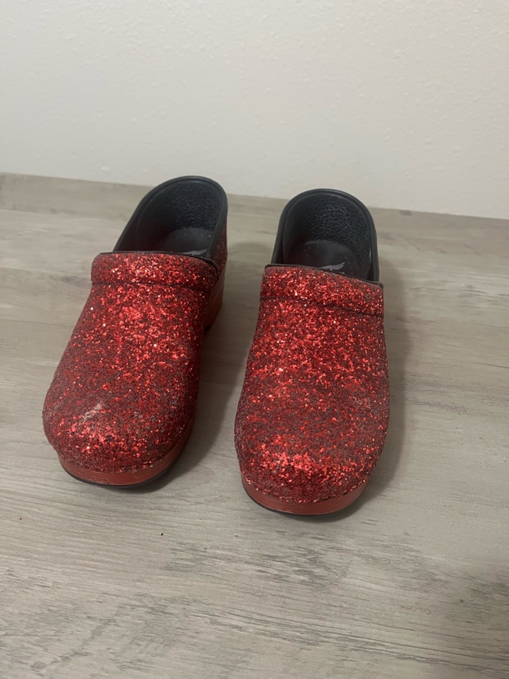 Dansko Red Glitter Clogs